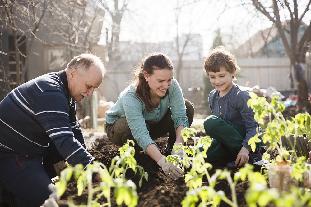 Multigenerational Family gardens together