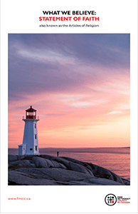 Cover page with title, logo, website and image of a lighthouse at sunset